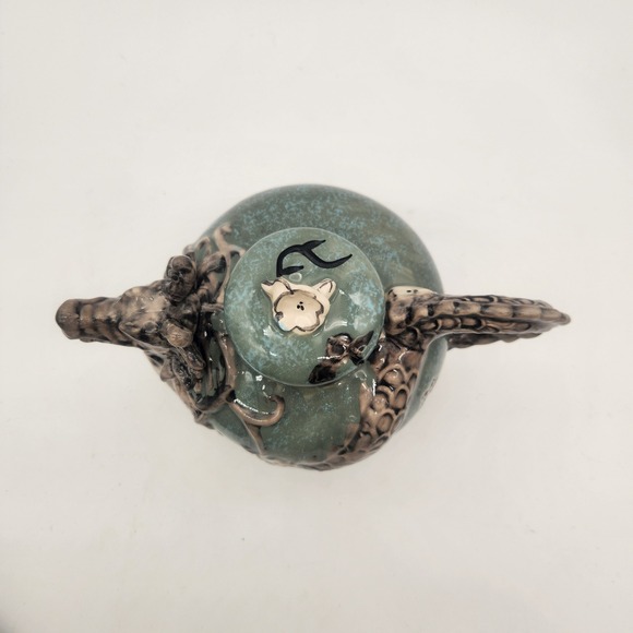 NWOT Heather Goldminc Blue Sky Clayworks 2013 Green Dragon Teapot Dramatic - Picture 9 of 15